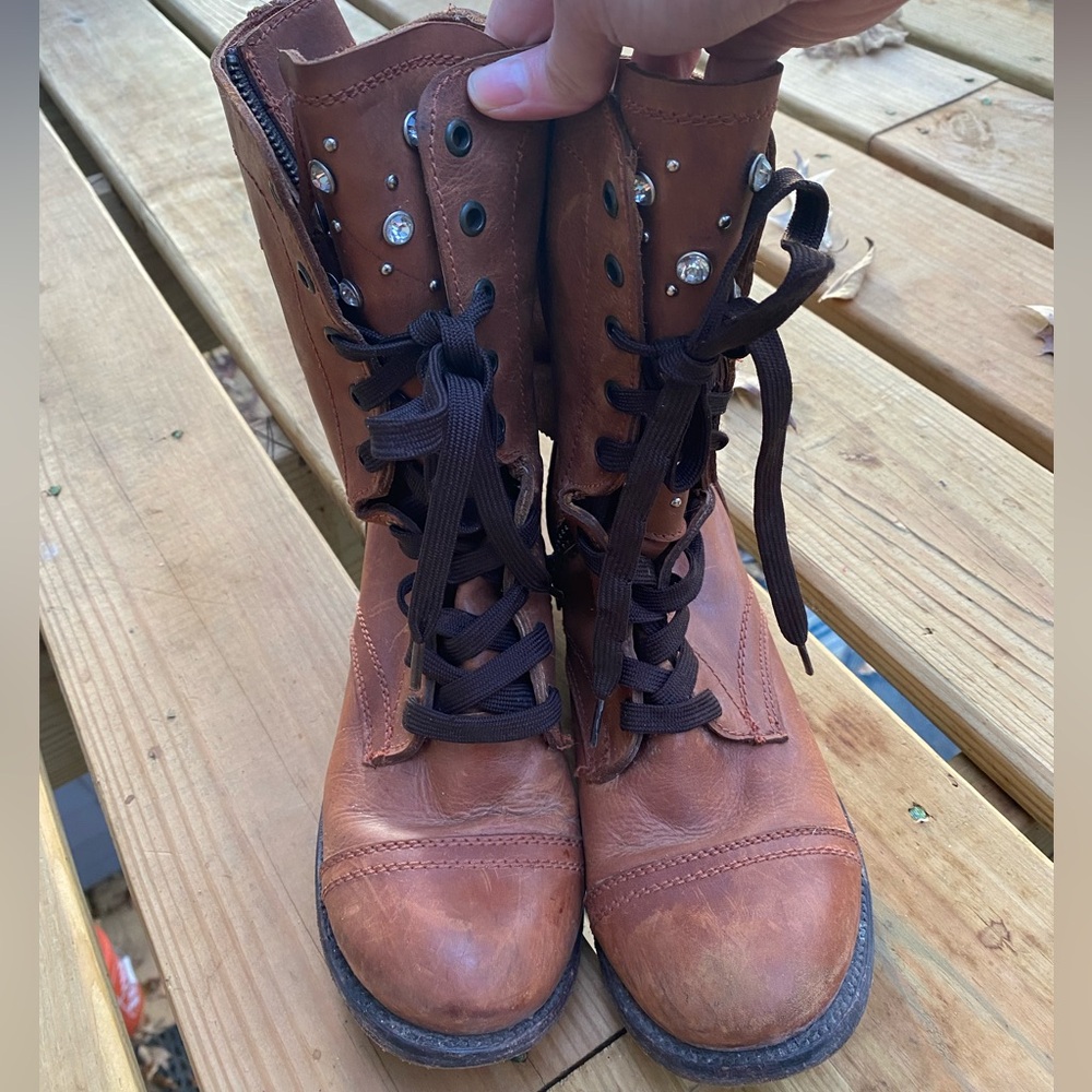 Unique brown leather boots